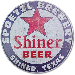 QMARK Metal Wall Decor, Shiner Beer Sign, 12 Inch Vintage Retro Round Tin, Shiner Texas SPOETZL Brewery
