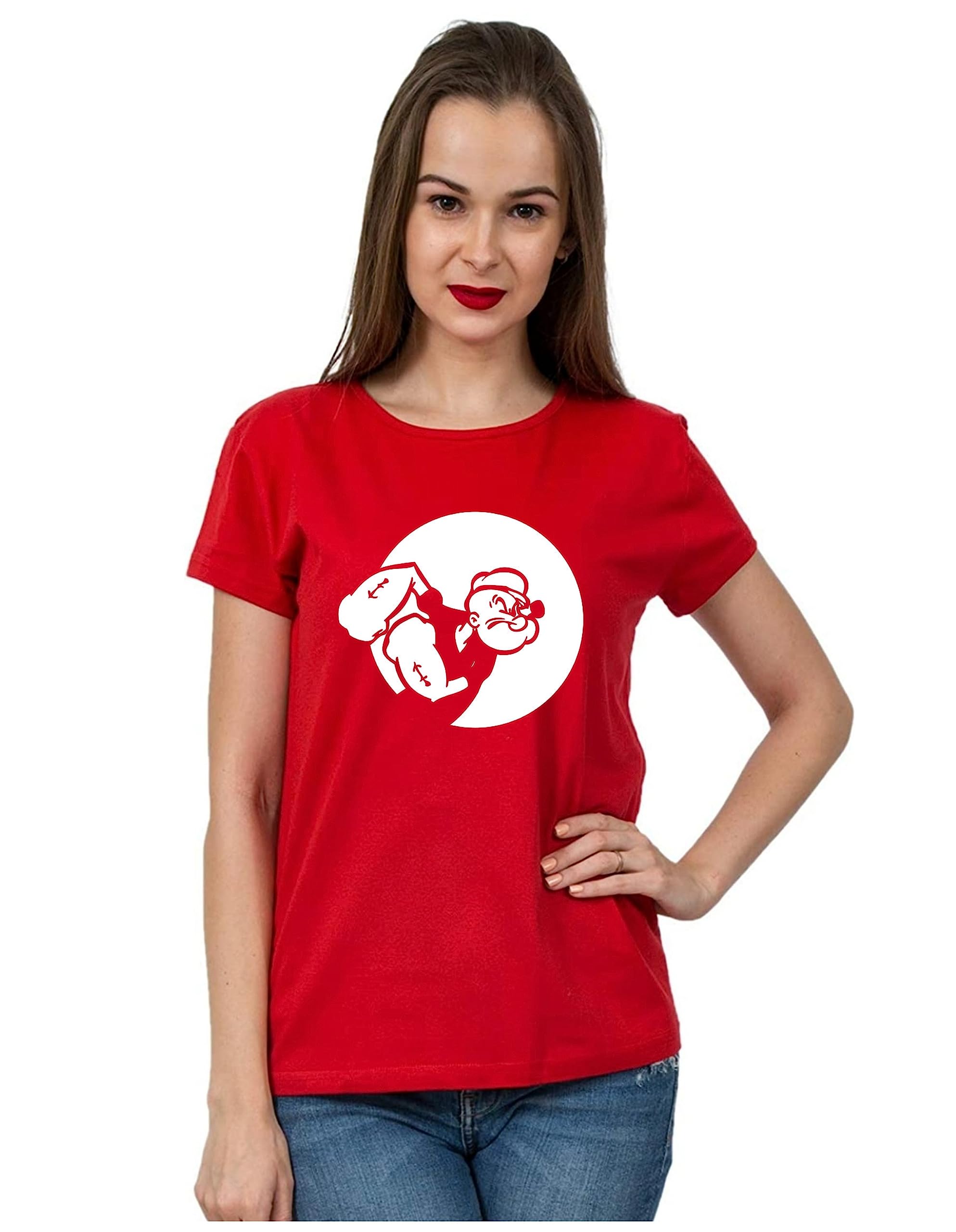 Be Crazy Women's Popoye The Sailor Man Cartoon Graphic Printed 100% Cotton T-Shirt - Regular Fit, Round Neck, Short Sleeves T Shirt for Women