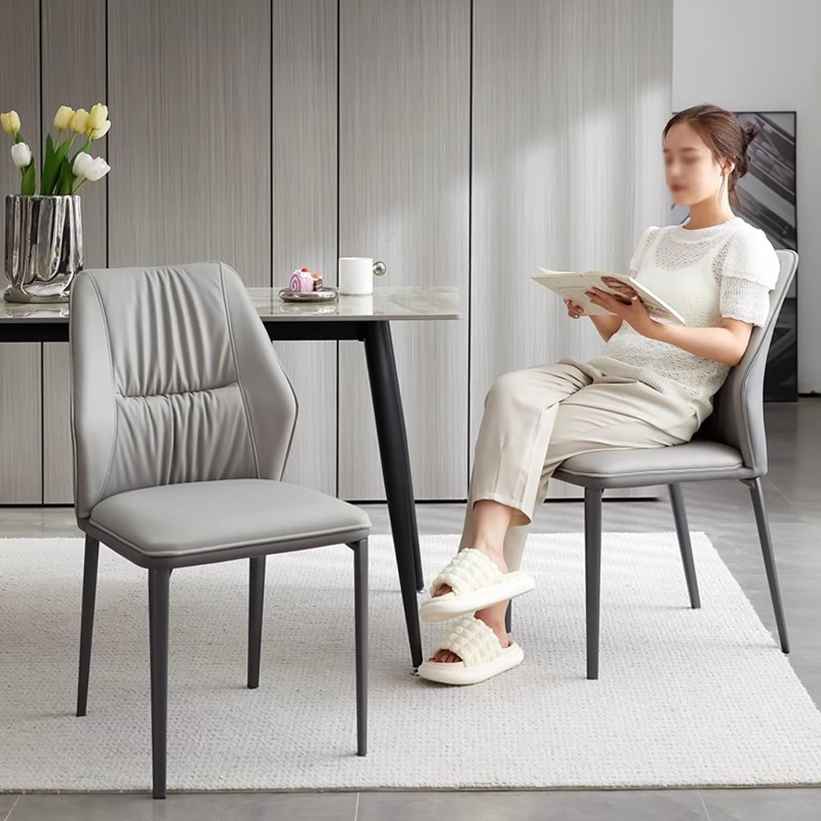 ミッドセンチュリーフェイクレザーダイニングサイドチェア2脚セット