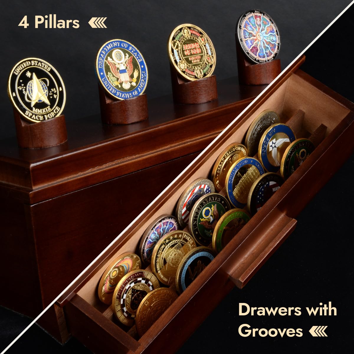 Amazon.co.jp: ULTRGEE チャレンジコインディスプレイケース コインコレクションディスプレイホルダー ミリタリーメダル用  木製シャドーボックス 引き出し付きディスプレイキャビネット UV耐性アクリルカバー付き サプライズギフト : 文房具・オフィス用品