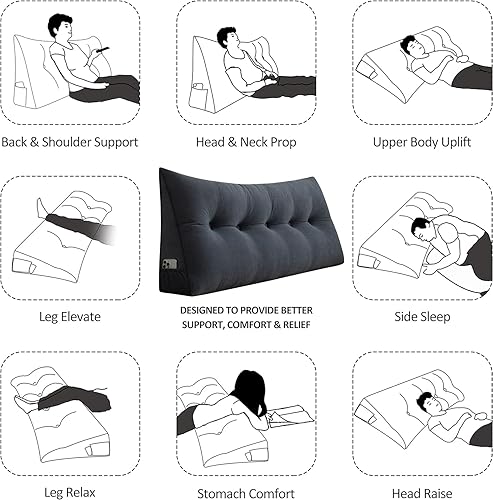 Miniatura 5 de Almohada grande para cabecero, almohada de cuña, almohada de lectura, almohada triangular para sentarse en la cama, respaldo, soporte de