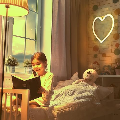 Miniatura 4 de YouOKLight Letrero de neón de corazón, luces de neón para decoración de pared de dormitorio, letrero de neón rosa, luz LED de corazón con USB y