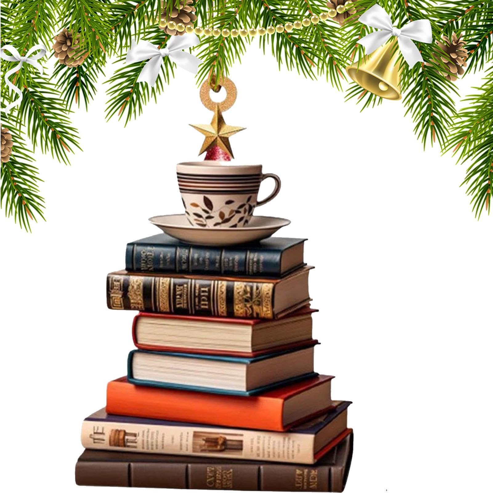Tenare – 30 Ornamenti Natalizi A Forma Di Libro In Acrilico – Decorazioni Albero Di Natale A Tema Libreria – Rosso E Verde - 4