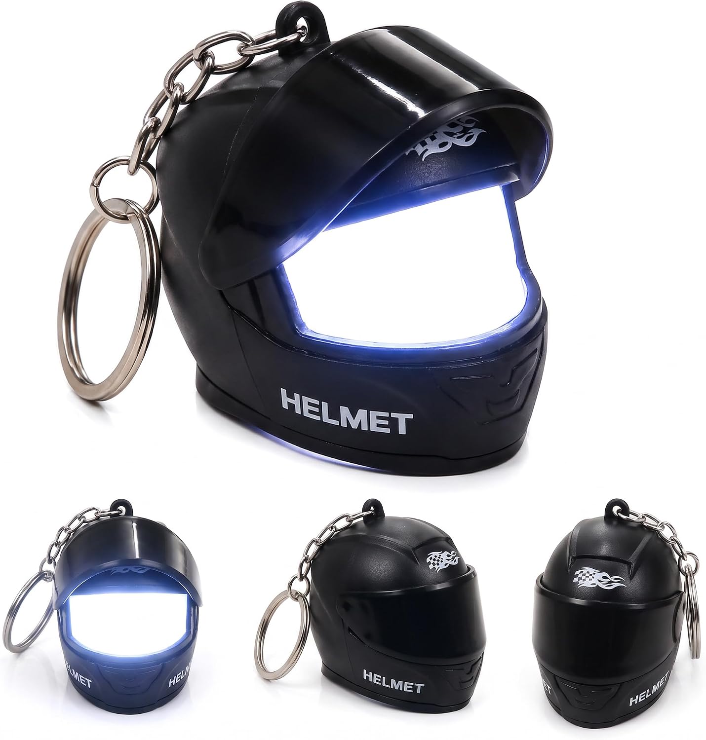 3D Motorcycle Helmet Keychain Light Mini Flashlight Key Pendant