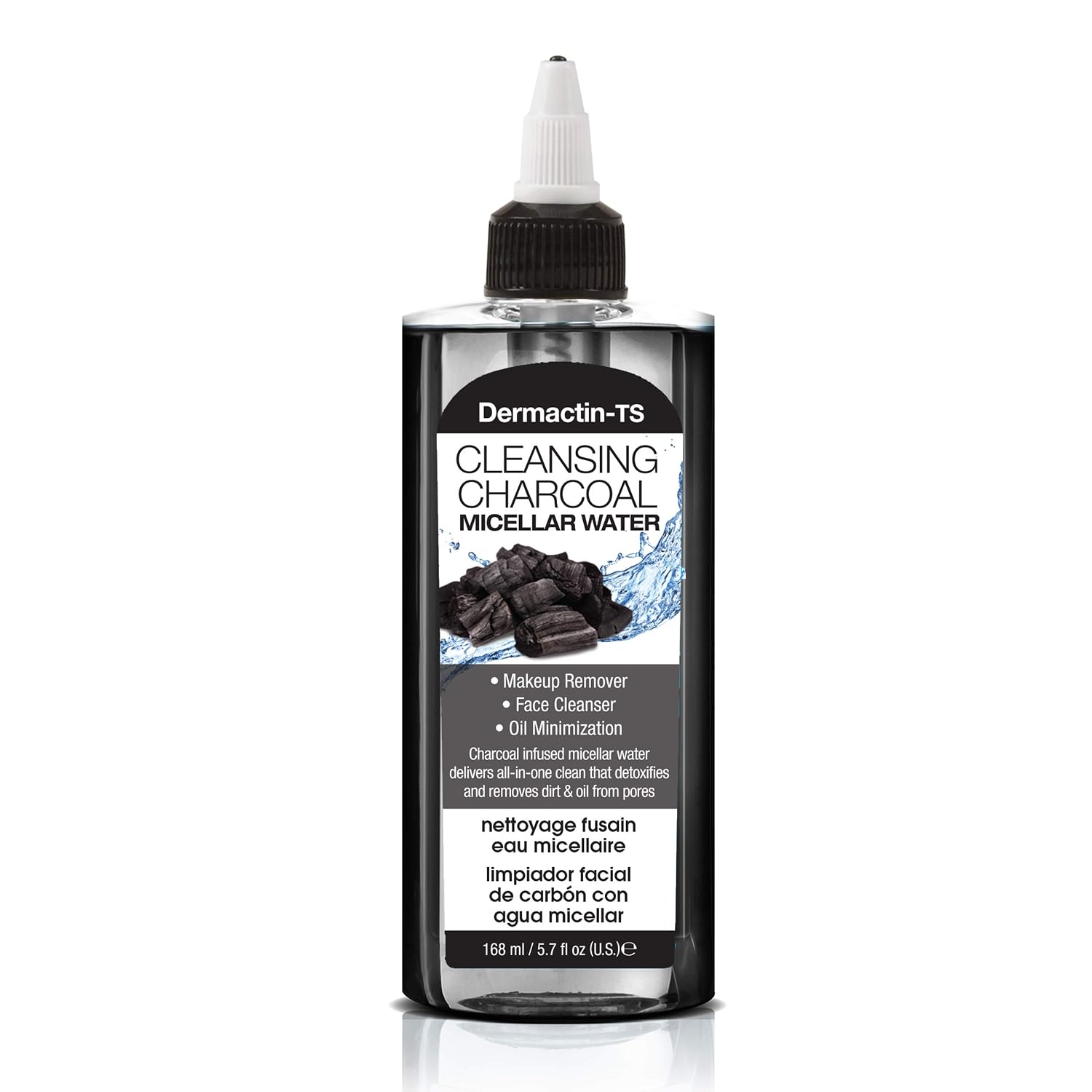 Dermactin-TS Cleansing Charcoal Micellar Water Makeup Remover - Face Cleanser and Oil Minimizer 5.7 Ounce