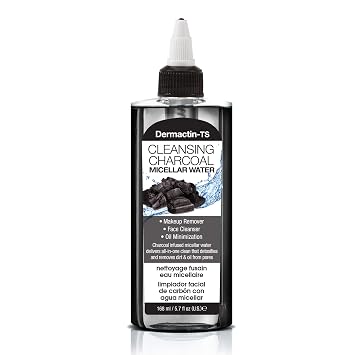 Dermactin-TS Cleansing Charcoal Micellar Water Makeup Remover - Face Cleanser and Oil Minimizer 5.7 Ounce