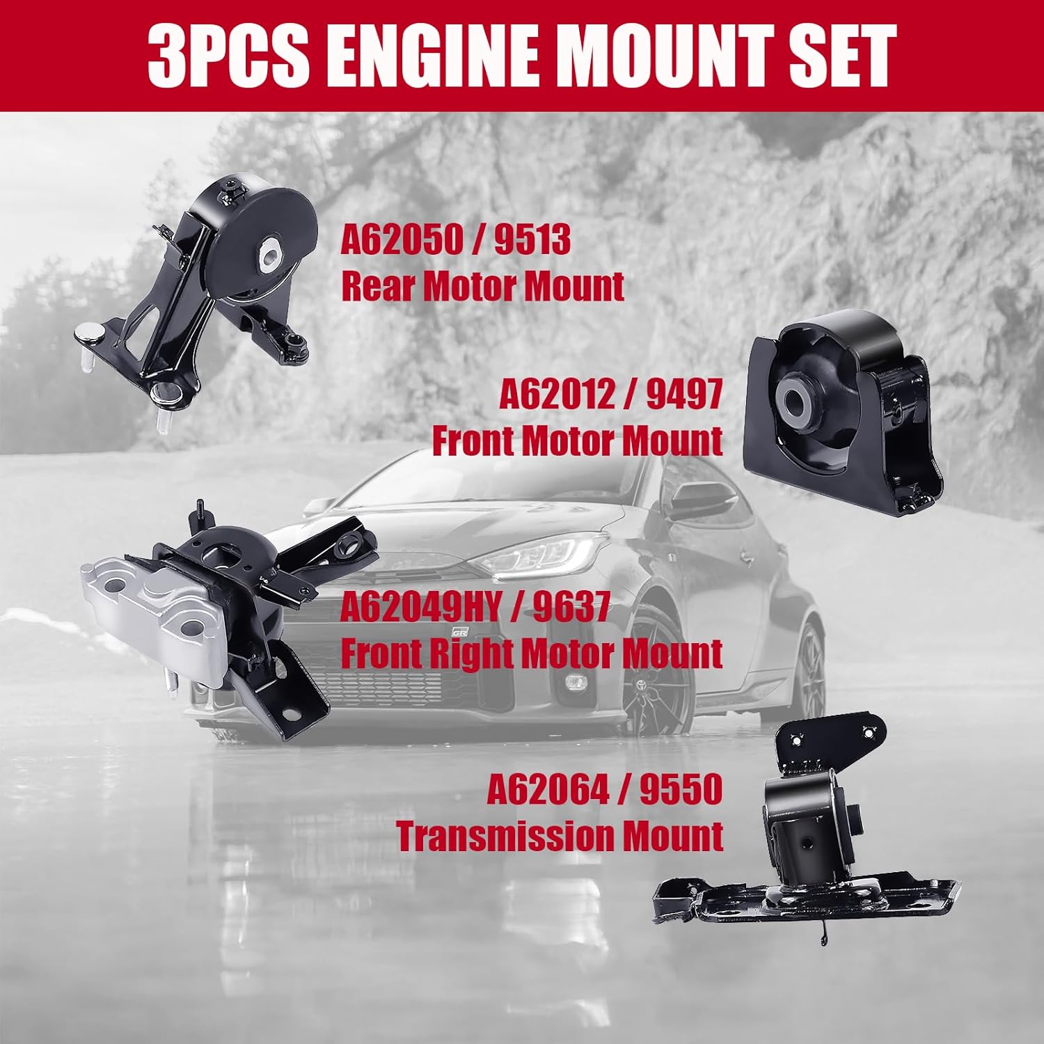 Engine Mount Motor Compatible with Fit 2006-2008 Toyota RAV4 2.4L 2WD A62012, A62049HY, A62050, A62064