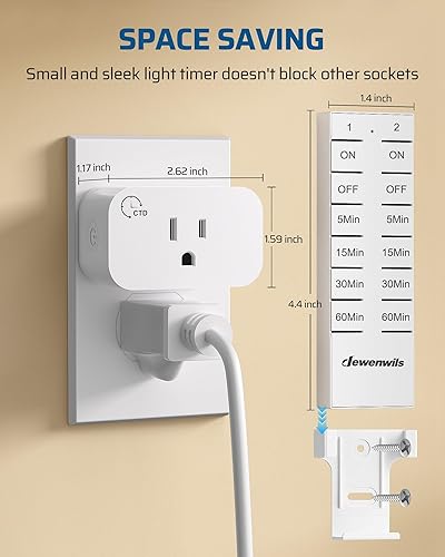 Miniatura 5 de DEWENWILS - Toma de corriente con control remoto inalámbrico y temporizador, temporizador de control remoto interior, sin cableado, 15A/1875W, rango