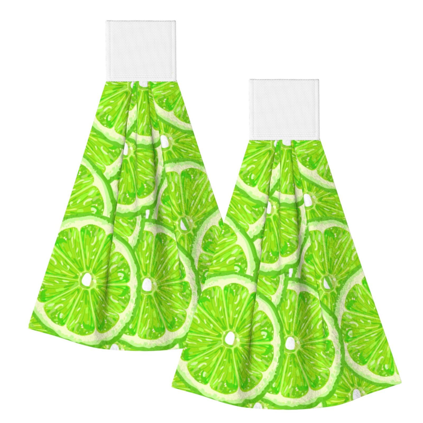 DOPKLNA Lime Green Pattern Lemon, 2 Pcs Hanging Coral Fiber Hand Towels for Bathroom, Absorbent Kitchen Towels