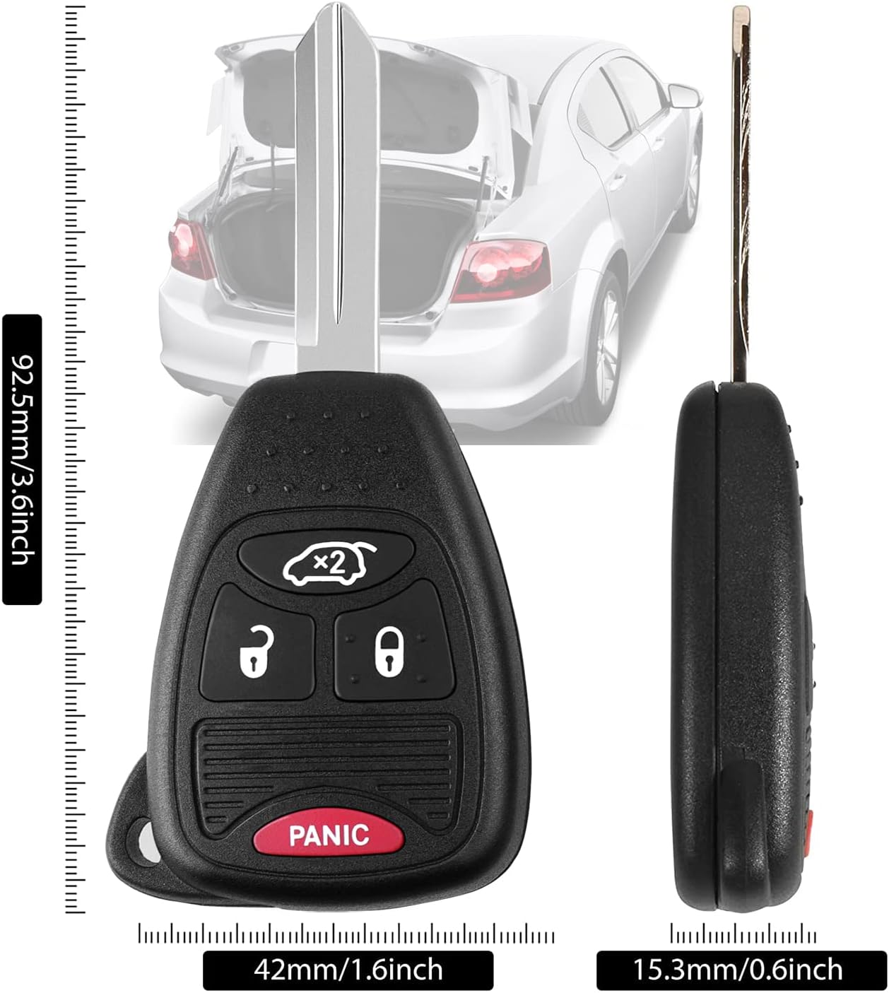 4 Buttons Key Fob Replacement fits for Chrysler 300c 200 Sebring Aspen, Dodge Charger Avenger Nitro,Jeep Commander Grand Cherokee Liberty Keyless Entry Remote Fobs P/N: OHT692427AA (Pack of 2)