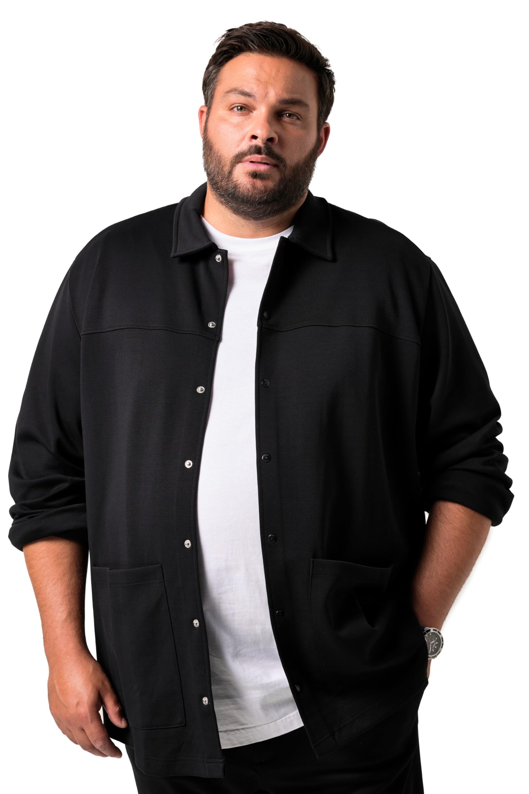 Men Plus Herren große Größen Übergrößen Menswear L-8XL Jersey-Overshirt FLEXLASTIC®, Langarm, Hemd, Kentkragen 842321