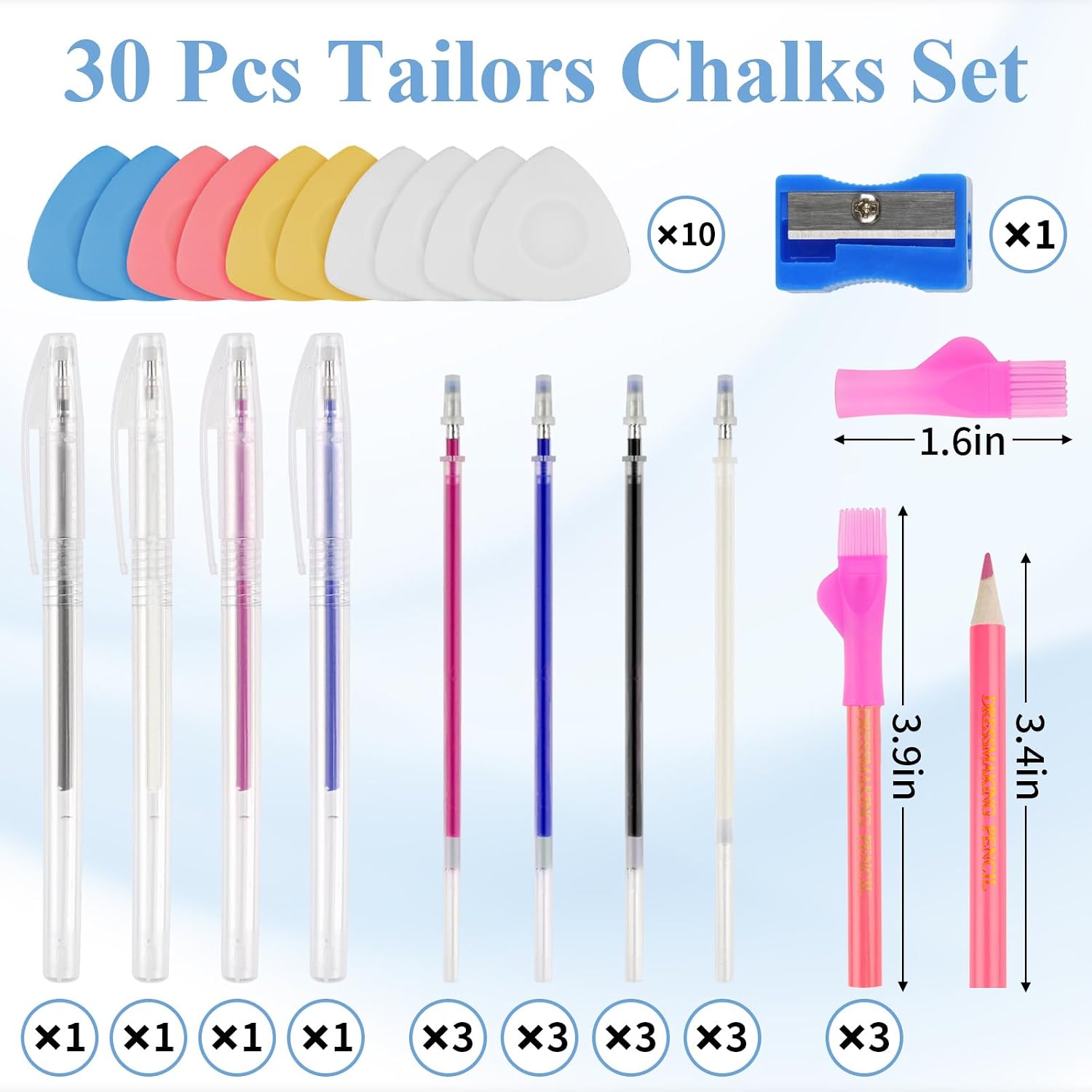 Fabric Markers Kit for Sewing & Quilting-10 Pcs Tailor’s Chalks, 4 Pcs Heat Erasable Pens with Refills and 3 Pcs Water Soluble Fabric Pencils, Sewing Accessories Supplies thumbnail
