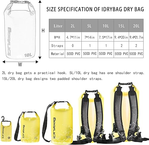 Miniatura 3 de IDRYBAG Bolsa seca transparente impermeable flotante 2L5L10L15L20L, saco seco ligero deportes acuáticos, bolsa impermeable marina enrollable para