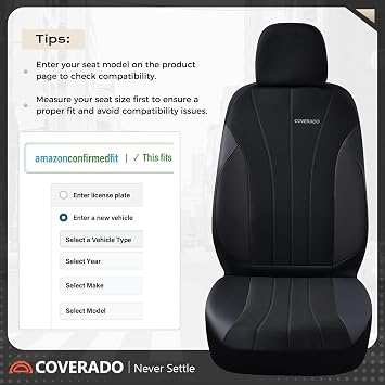 Coverado Car Seat Covers Full Set, Automotive Seat Covers 5-piece, Leather Car Protectors 5 Seats, Black Auto Seat Covers Spill-Proof Design Universal Fit for SUV, Vans, Sedan, Truck