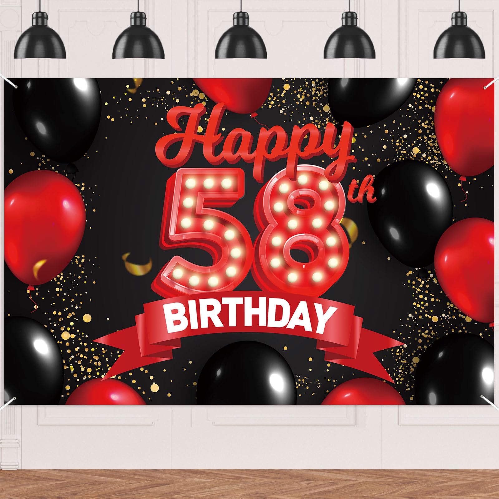 DZTRELFK Happy 58th Birthday Red and Black Banner Backdrop Decorations Balloons Theme Decor for Girls Women Princess 58 Years Old Birthday Party Bday Photo Booth Props Supplies