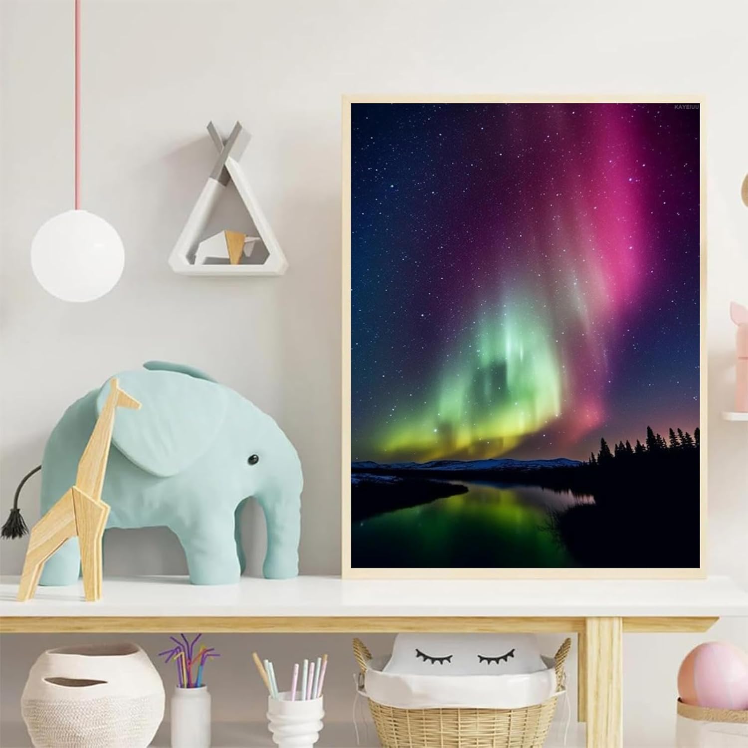KAYEIUU Northern Lights Diamond Painting Kits Landscape Art Diamond Painting DIY Full Round Diamond Art Gemstone Cross Stitch Kit for Bedroom Decor Wall Decor 12x16inch