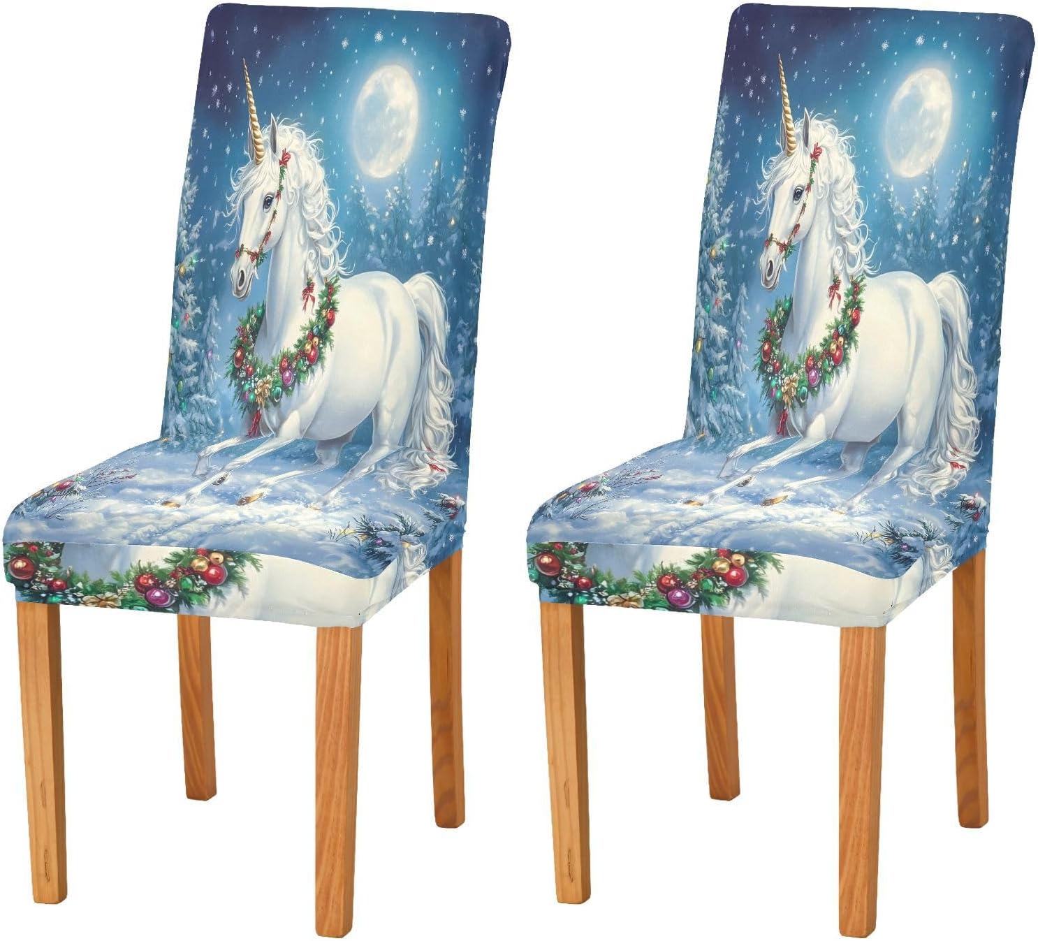 ALAZA Chair Covers for Dining Room, Christmas Horse Stretch Chair Cover Sets Chair Protector Removable Washable for Ktichen Restaurant Hotel