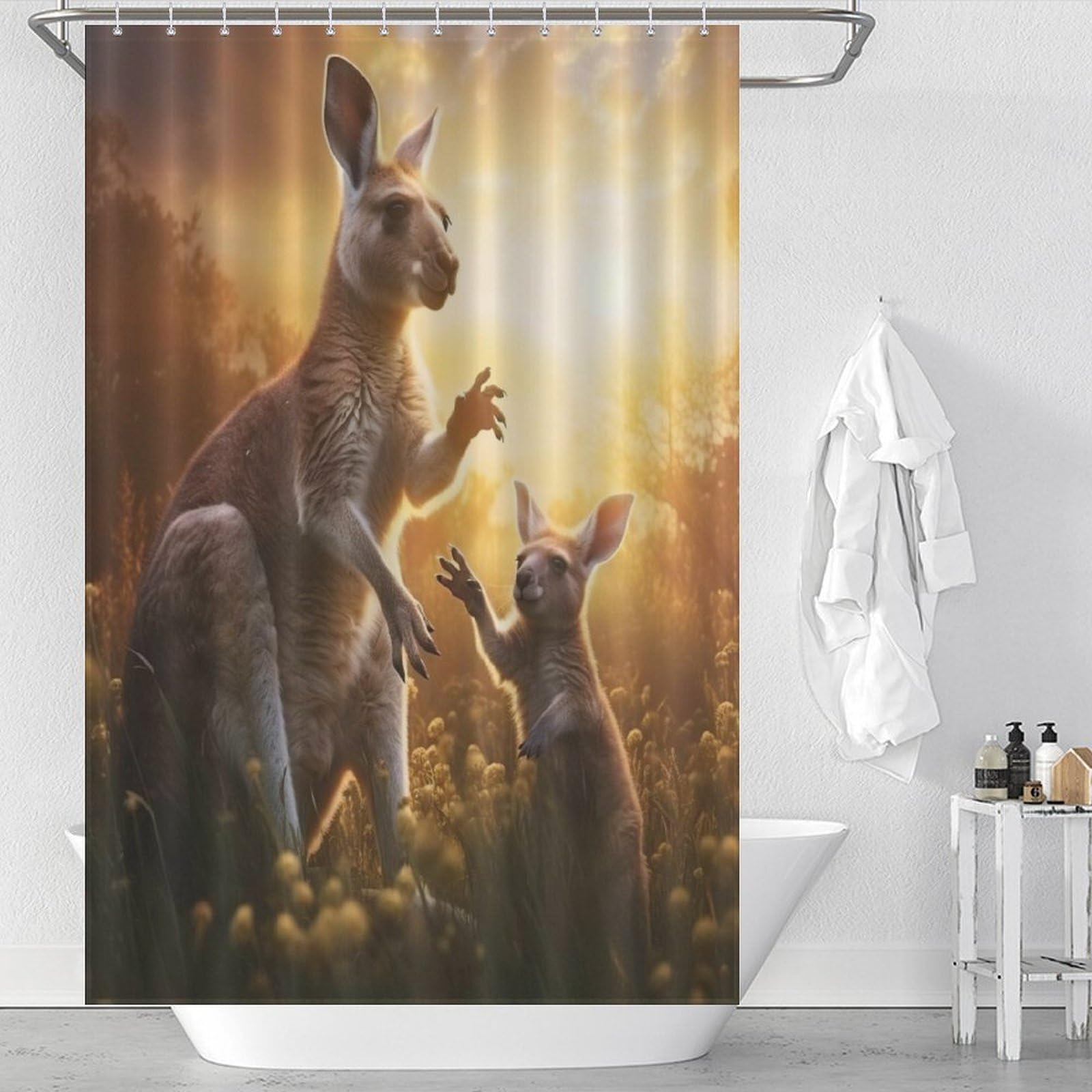 Rideau de douche kangourou en polyester imperméable haut de gamme pour salle de bain