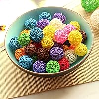 Vista 5 de Juego de 10 bolas decorativas de mimbre de ratán para mesa, boda, fiesta, Navidad, decoración del hogar (negro, diámetro de 2 pulgadas)