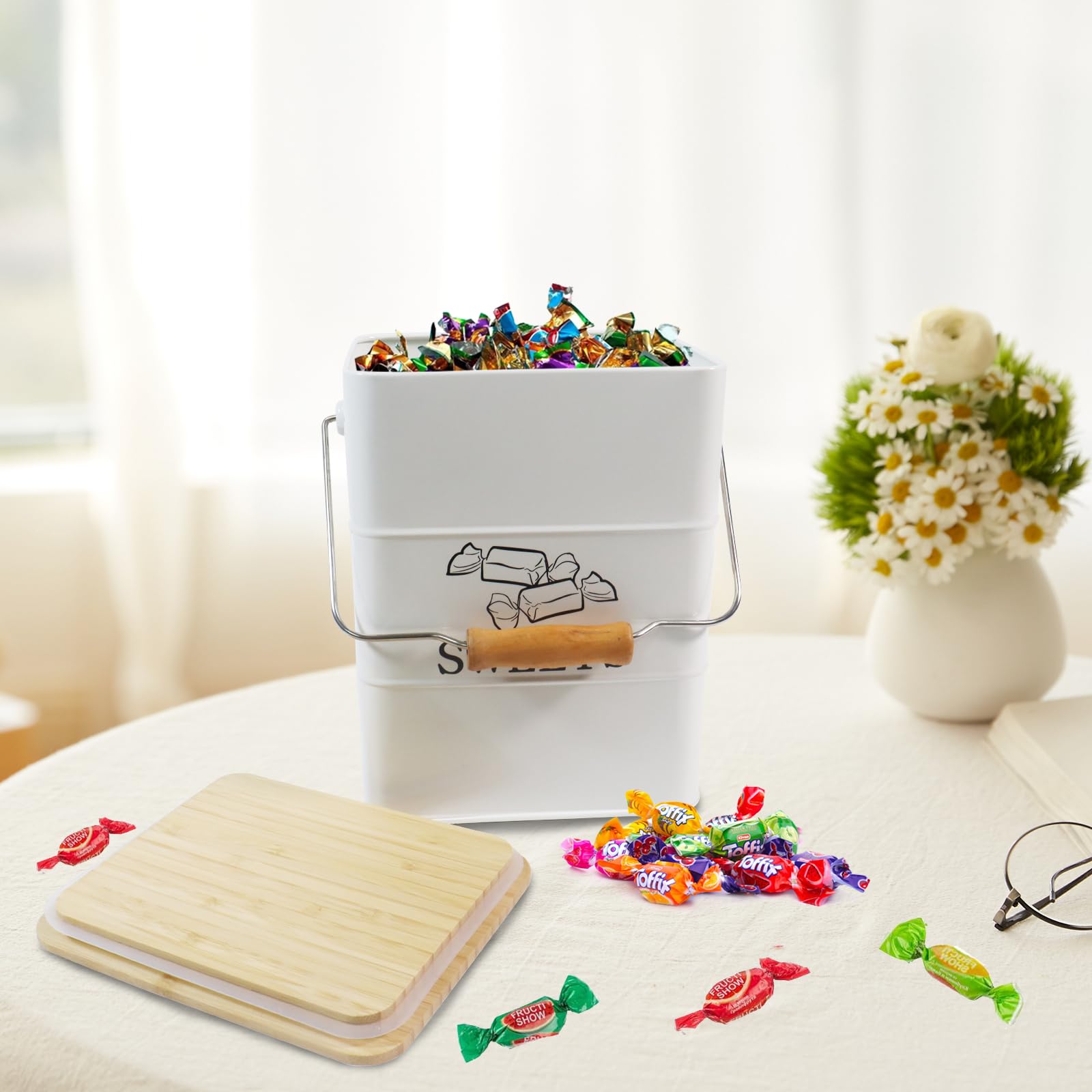 Xbopetda Boîte à Bonbons Vintage En Bois – 4 Compartiments Élégants Pour Sucreries, Chocolats, Biscuits & Collations – Style Rétro Chic Pour Cuisine Et Salon