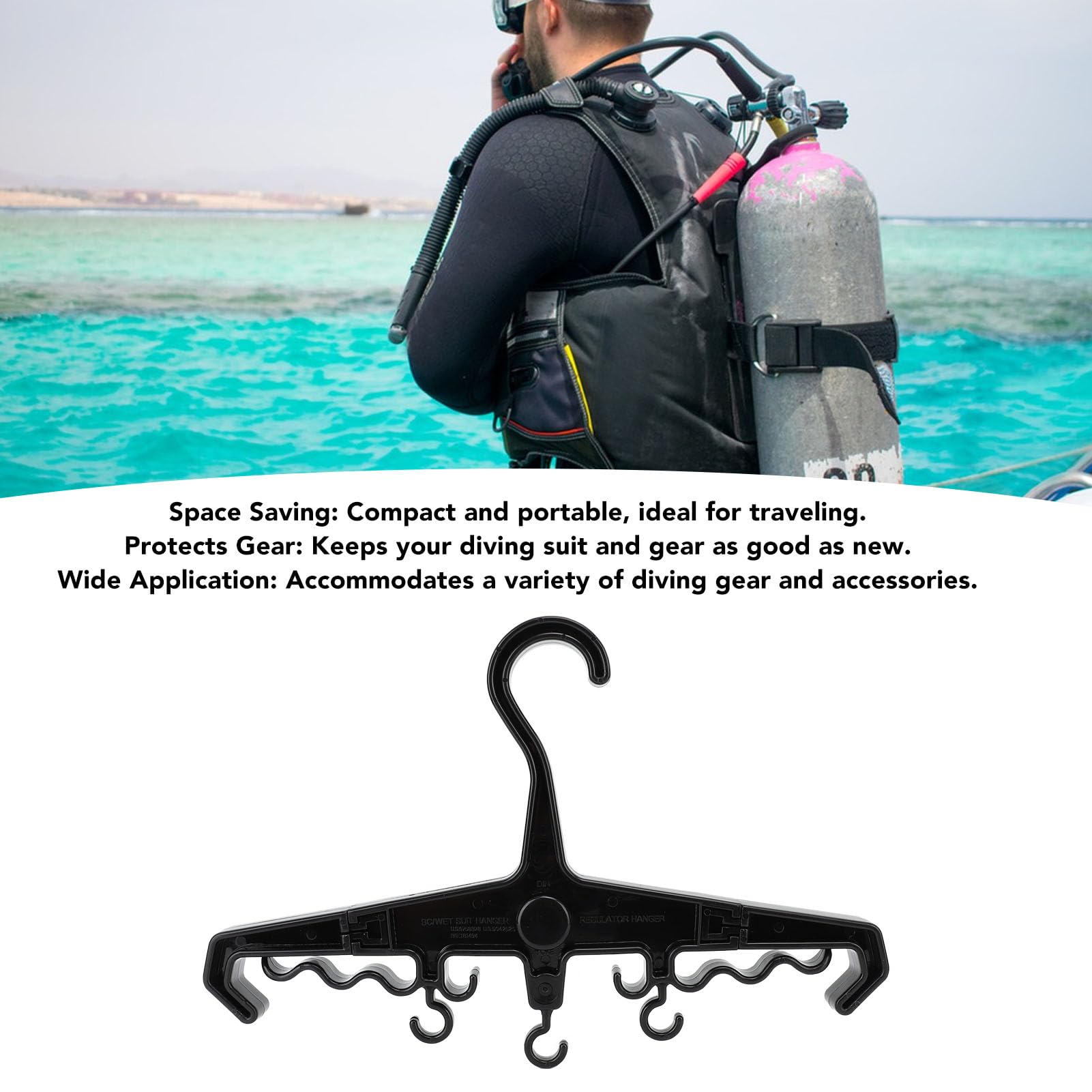 Hanger, Scuba Hanger, BC Regulator Hanger, Anti Slip, with Ergonomic Design, Multipurpose Heavy Duty Hanger, Portable Diving Gear for Travel Water Sports (Black)