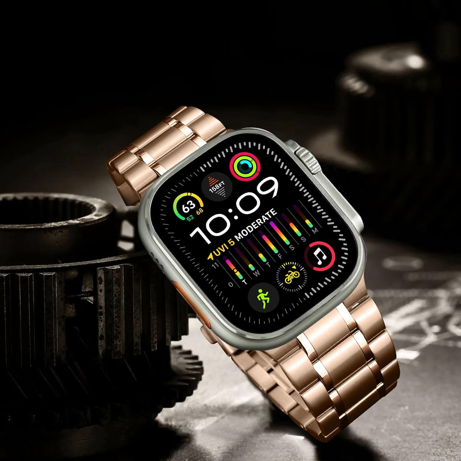 Stainless Steel Bands Compatible with Apple Watch Band 49/46(S11/10)/45/44/42mm, Men/Women Metal Replacement Strap Compatible for iWatch Ultra 3/2/1 SE3/2/1 Series 11 10 9 8 7 6-1, Rosegold - Image 3