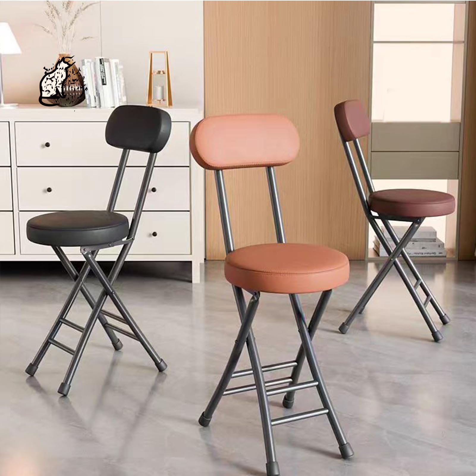 Taburete plegable, taburete de bar portátil con cómodo asiento acolchado, ideal para cocina, sala de estar, comedor, camping, fácil de almacenar y transportar
