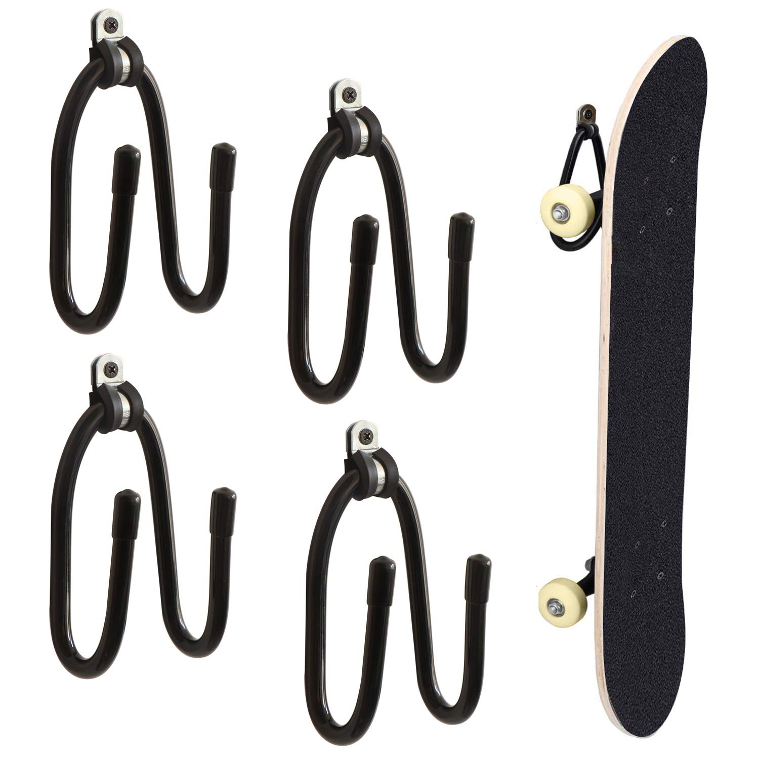 KKSTY 4 Pack Skateboard Wall Mount, Adjustable Skateboard Wall Hanger Rack Storage Display with Screw