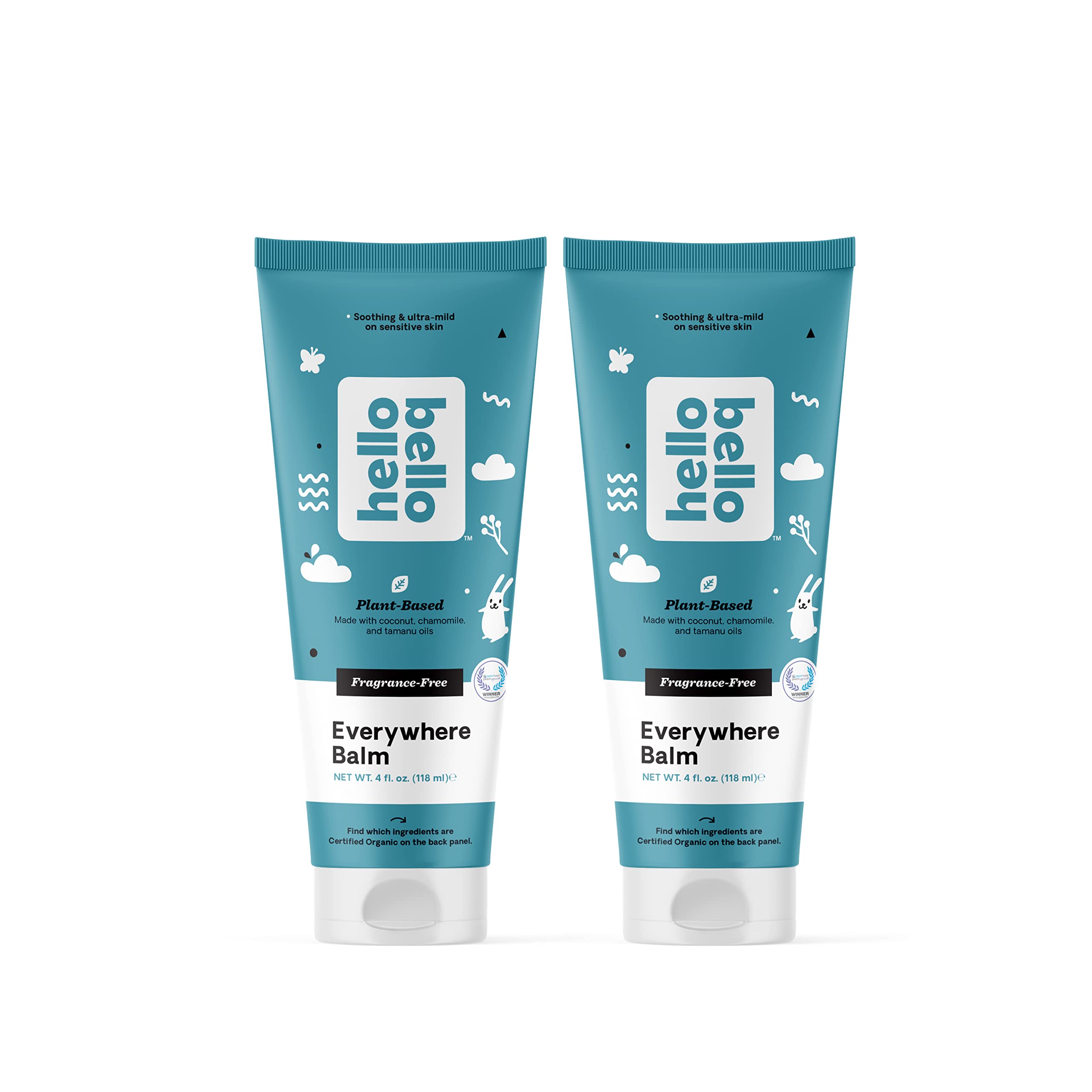 Hello BelloEverywhere Balm - Dermatologist-Tested, Hypoallergenic, Soothing & Ultra-Mild on Sensitive Skin - Plant-Derived & Certified Organic Ingredients - Fragrance-Free, 4Oz (2 Pack)