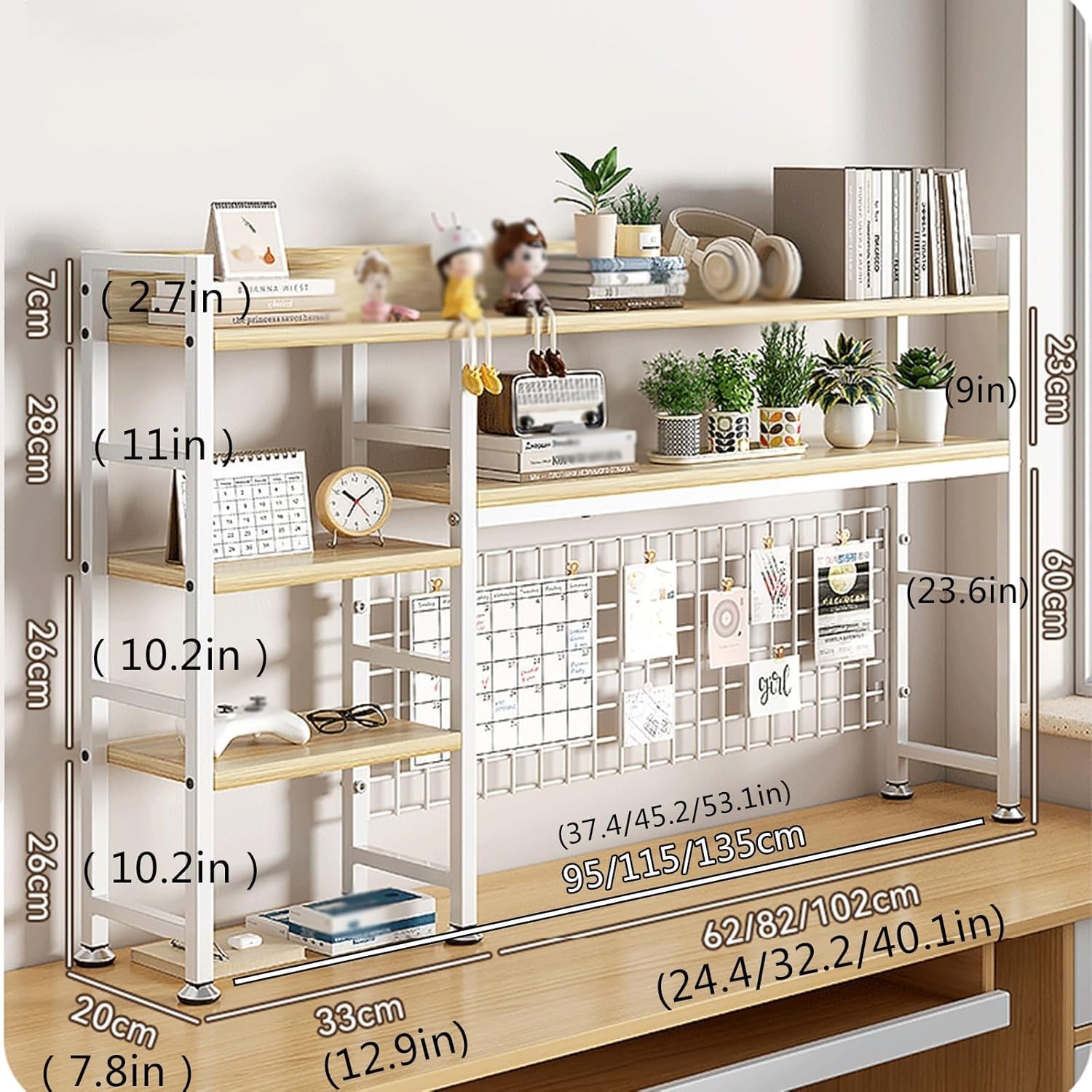 Schreibtisch-Bücherregal für College, Mehrzweck-Schreibtisch-Organizer, Aufbewahrungsregal, effizienter platzsparender Computer-Schreibtischstall, 115 cm