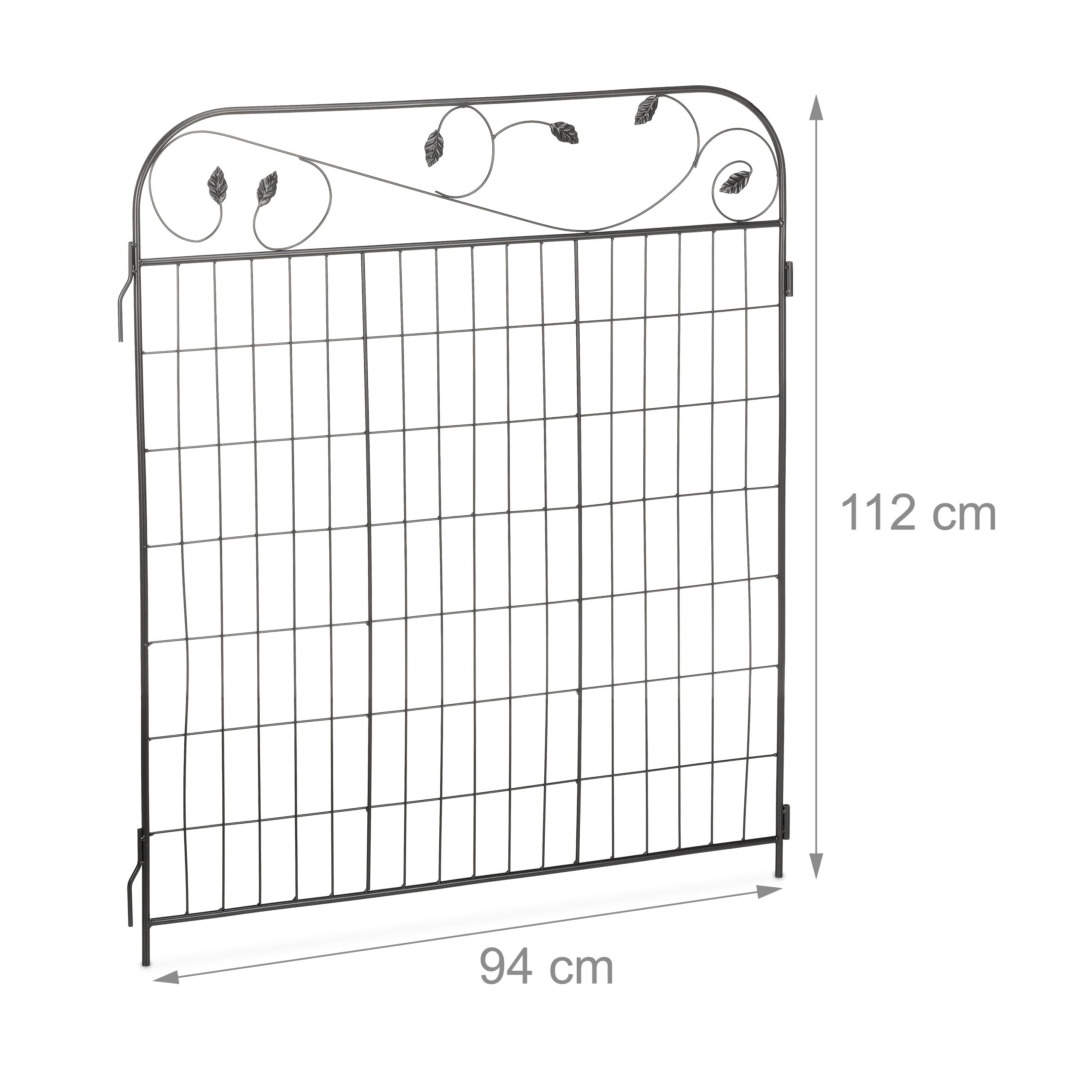 Relaxdays Gartenzaun Metall, HB: 112 x 94 cm, Beeteinfassung zum Stecken, 4 Zaunelemente, Blätter-Verzierungen, schwarz