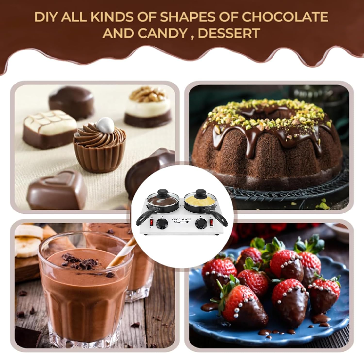 Household Chocolate Melter Melting Machine, Removable Ceramic Pot, 30-80℃ Adjustable, Non-stick Bottom, Easy to Clean,Butter Cheese Candy Wax Melter,1000ML