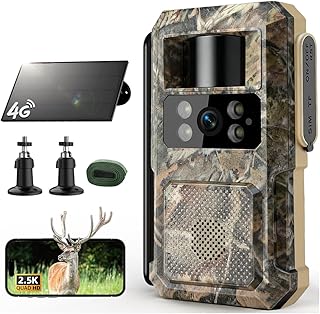 2.5K HD Solar Powered Trail Camera with Night Vision, 4G LTE Cellular Wildlife Game Camera-0.2s Trigger Time Motion Activated, IP66 Waterproof Trail Cam Built-in SIM Card