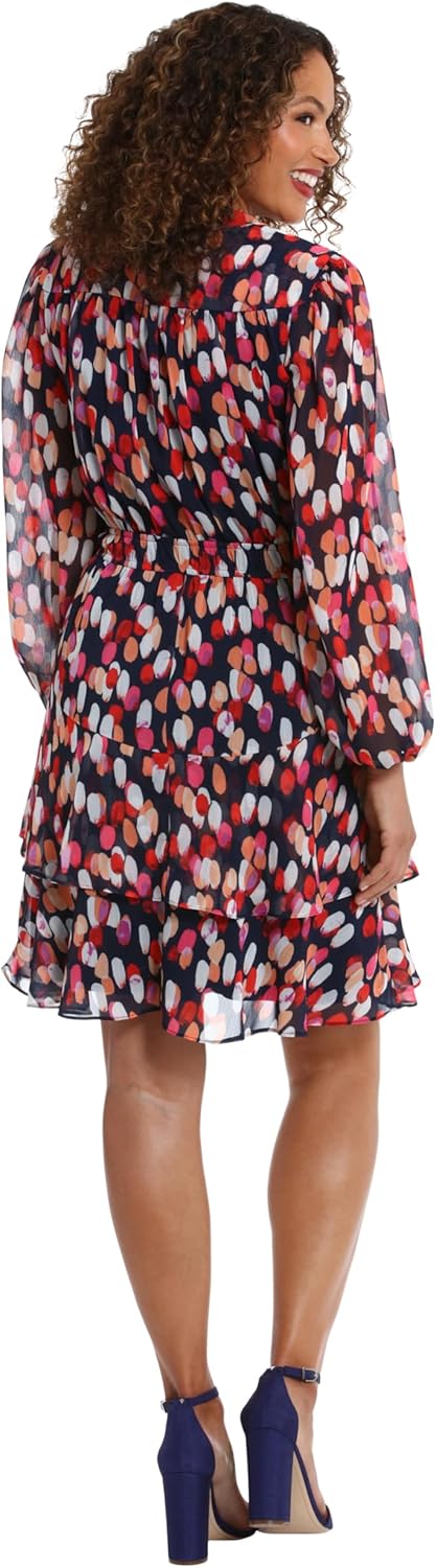 London Times Womens Elastic Waist Blouson Waist Bishop Sleeve Feminine Flattering Versatile Dress - Image 3