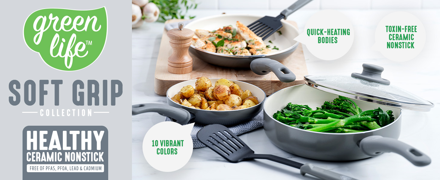 green life 12個カップ型 PFASフリー Amazon.com: GreenLife 16 Piece Nonstick Cookware Set, Soft Grip
