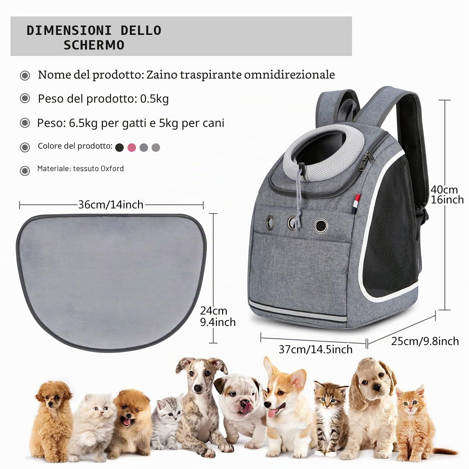 PETCUTE Zaino per cani trasporto per gatti cane piccolo borsa marsupio porta animali per viaggi, campeggio Borsa da trasporto per cani