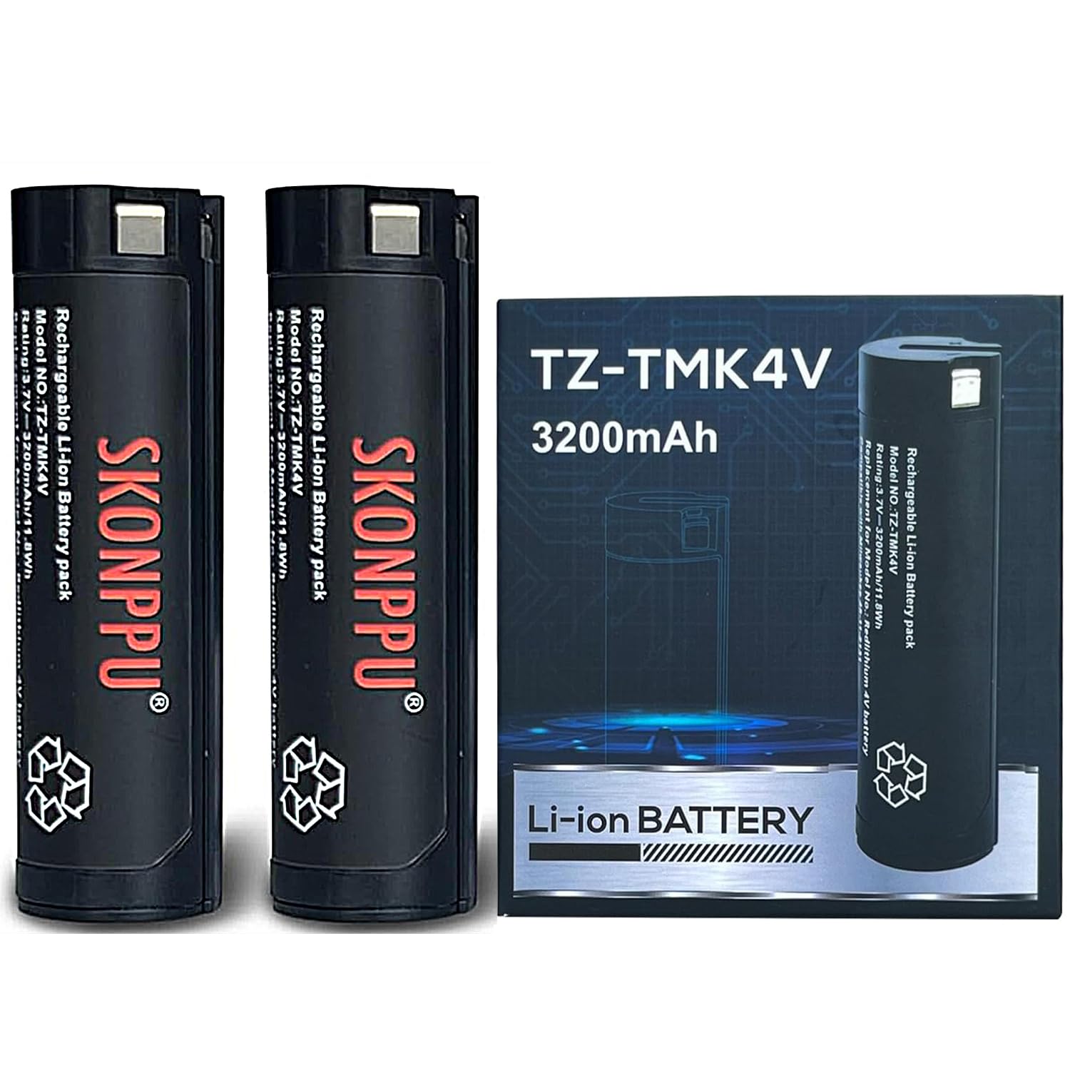 SKONPPU 2-Pack 4V Li-ion Battery for Milwaukee Headlamp&Flashlight Red Lithium 3.0 Battery 3200mAh USB Fast Charger - 20% Longer Runtime & 3X Faster Charge Compatible with Milwaukee 48-11-2131