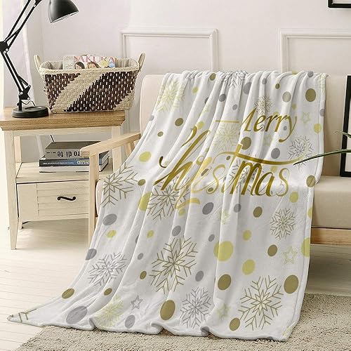 Miniatura 6 de Manta de Navidad con diseño de copos de nieve dorados, de lunares, ultra sherpa, suave, lavable, cálida, para el hogar y el dormitorio, sofá, cama,