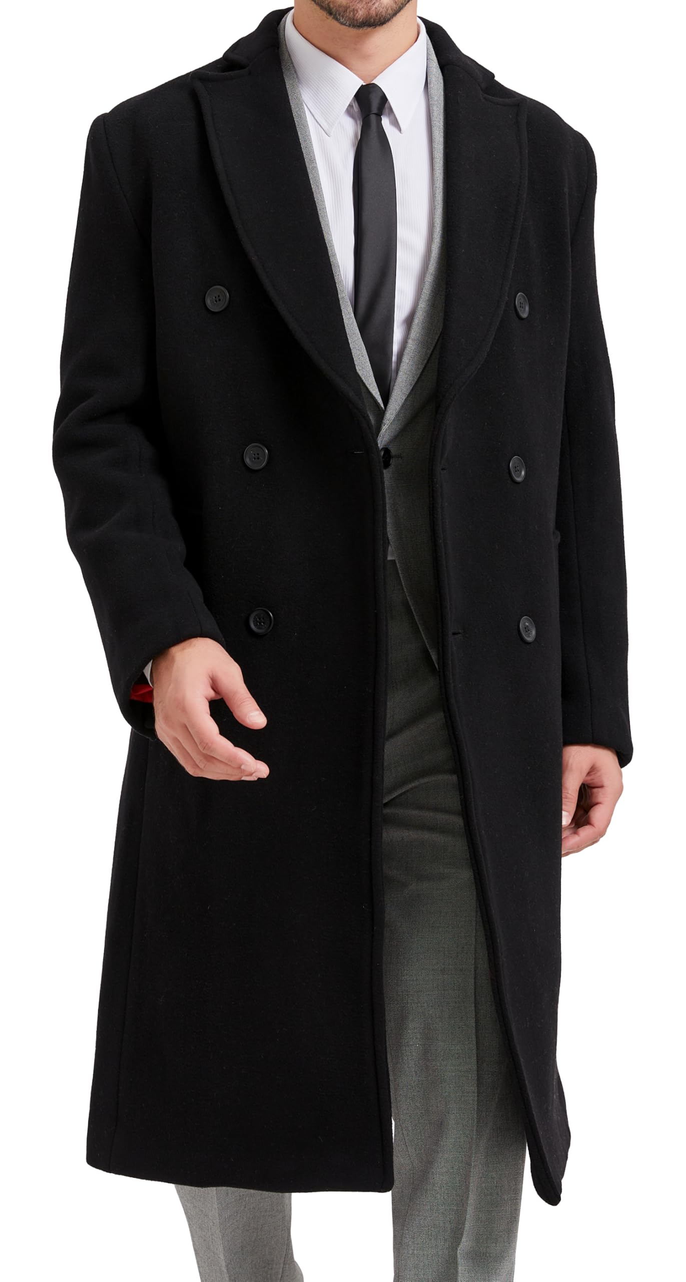 Mens Black Overcoat Wool & Cashmere Double Breasted Long Coat Winter Jacket-picture-44