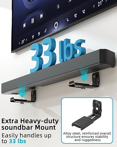 Miniatura 3 de Soporte de pared universal para barra de sonido, ajustable para Samsung, Sony, Bose, LG, Vizio, Sonos y más  Diseño de hierro resistente que soporta