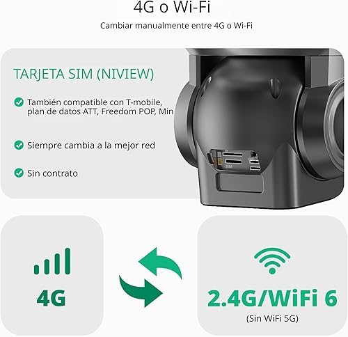 Miniatura 4 de Dragon Touch Cámara de seguridad celular 4G LTE, cámara solar inalámbrica 4K para exteriores 12000mAh, 4G o WiFi Duo-Mode, zoom óptico 10x,