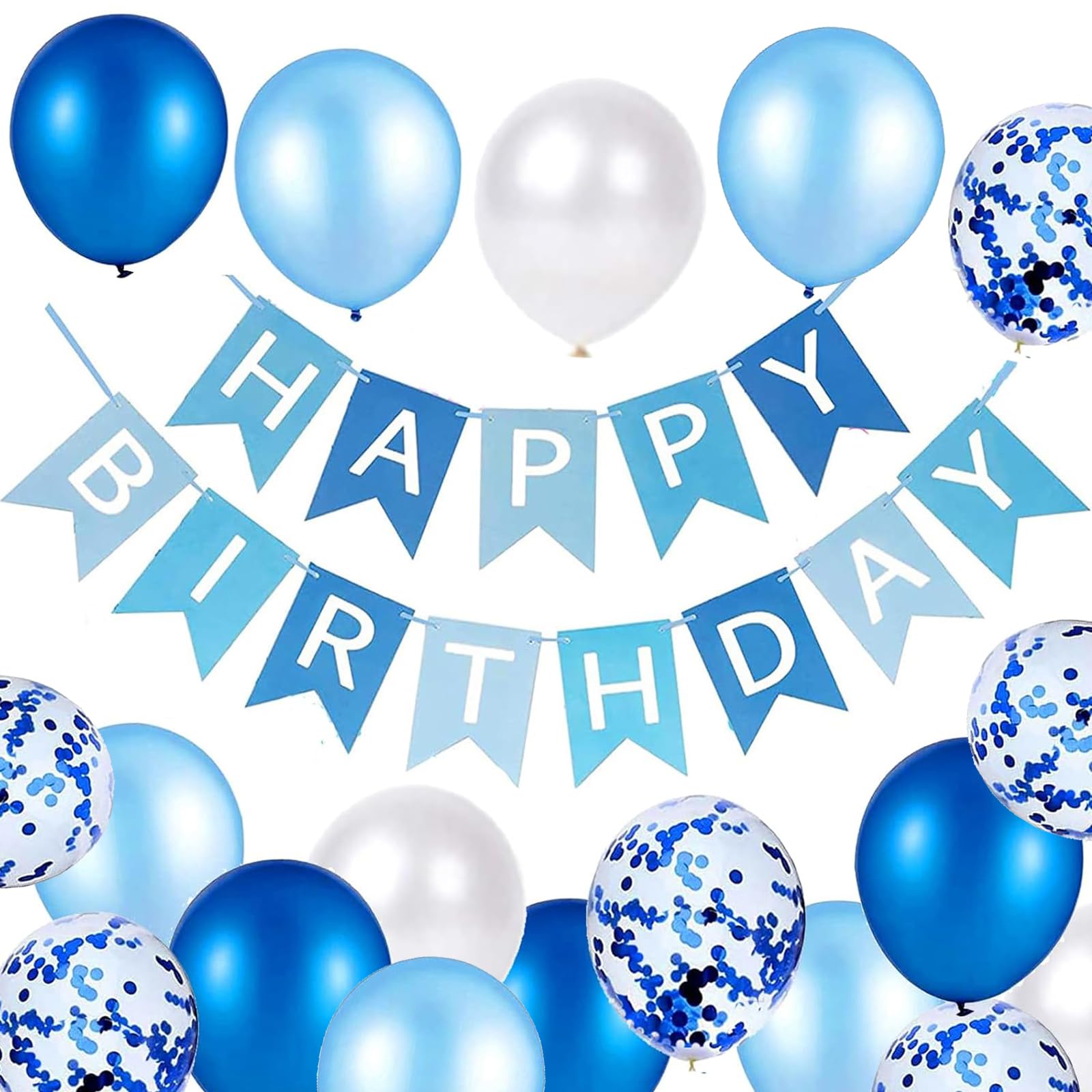 YIXINCHENQI Happy Birthday Banner, Blue Balloons & Ribbons, 16pcs, Perfect for Birthday Parties — image 1