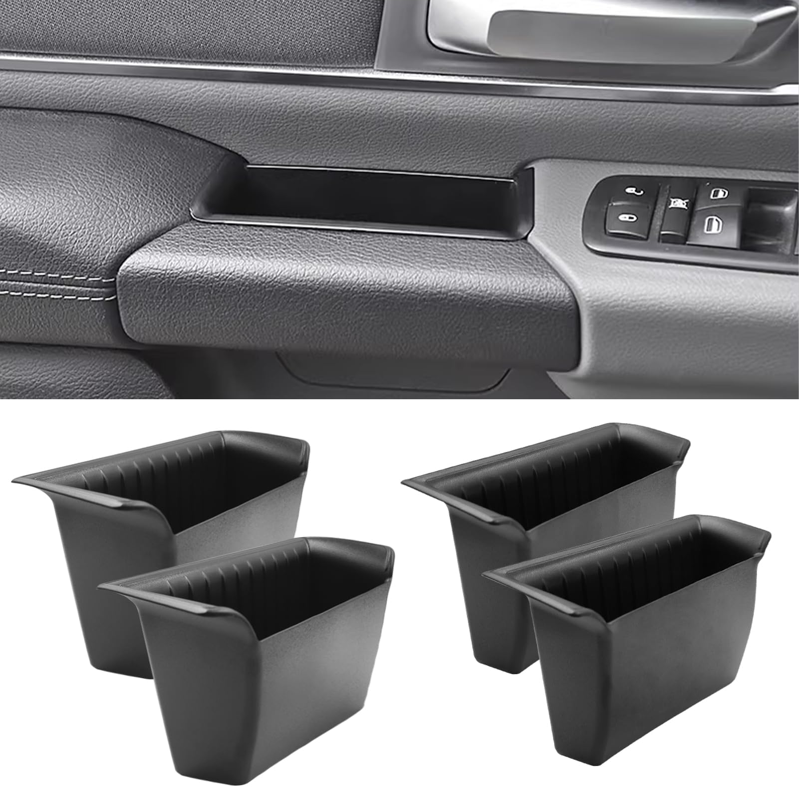 TTCR-II Ram 1500 Door Side Organizer, 4 Compartment Black Plastic Caddy, Insert Mount, Unisex, Automobile, Minimalist Style, Door Pocket Organizer
