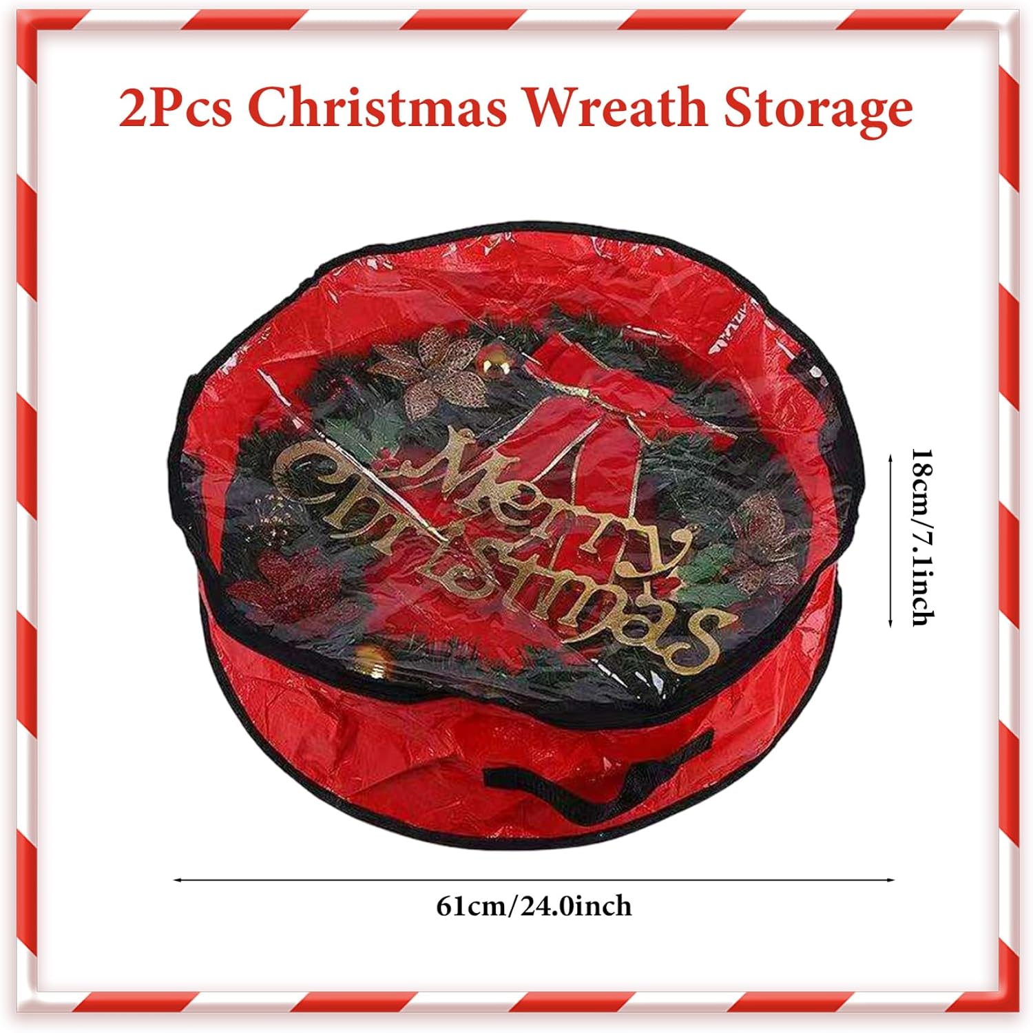 2Pcs Waterproof Christmas Wreath Storage, Round Container with Clear Window Handle & Zipper