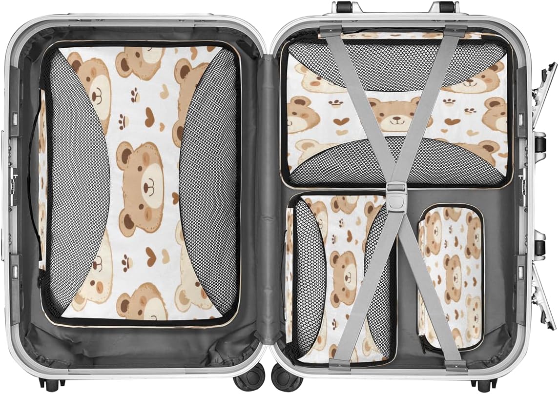 Bear Pattern 4 Set Packing Cubes Packing Cubes for Women Lightweight Travel Essential Bag Clothes Carry on Suitcase Bags for Accessories Essentials