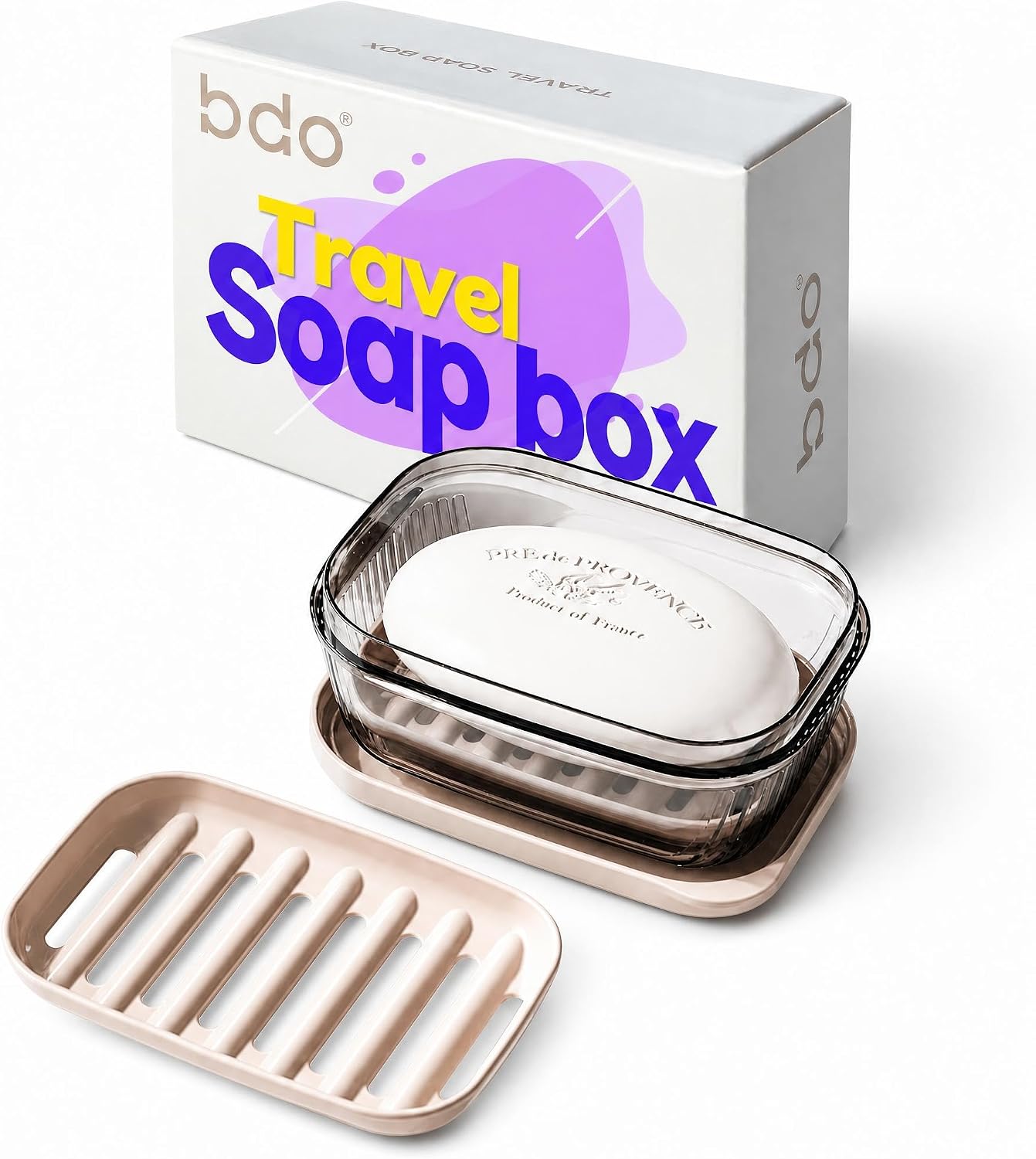Travel Essentials Soap Holder with Lid Clear,Leakproof Soap Dish with Drainage Layer,Portable Travel Soap Bar Case for Camping,Gym,Bathroom,Kitchen,Dormitory,Hotel