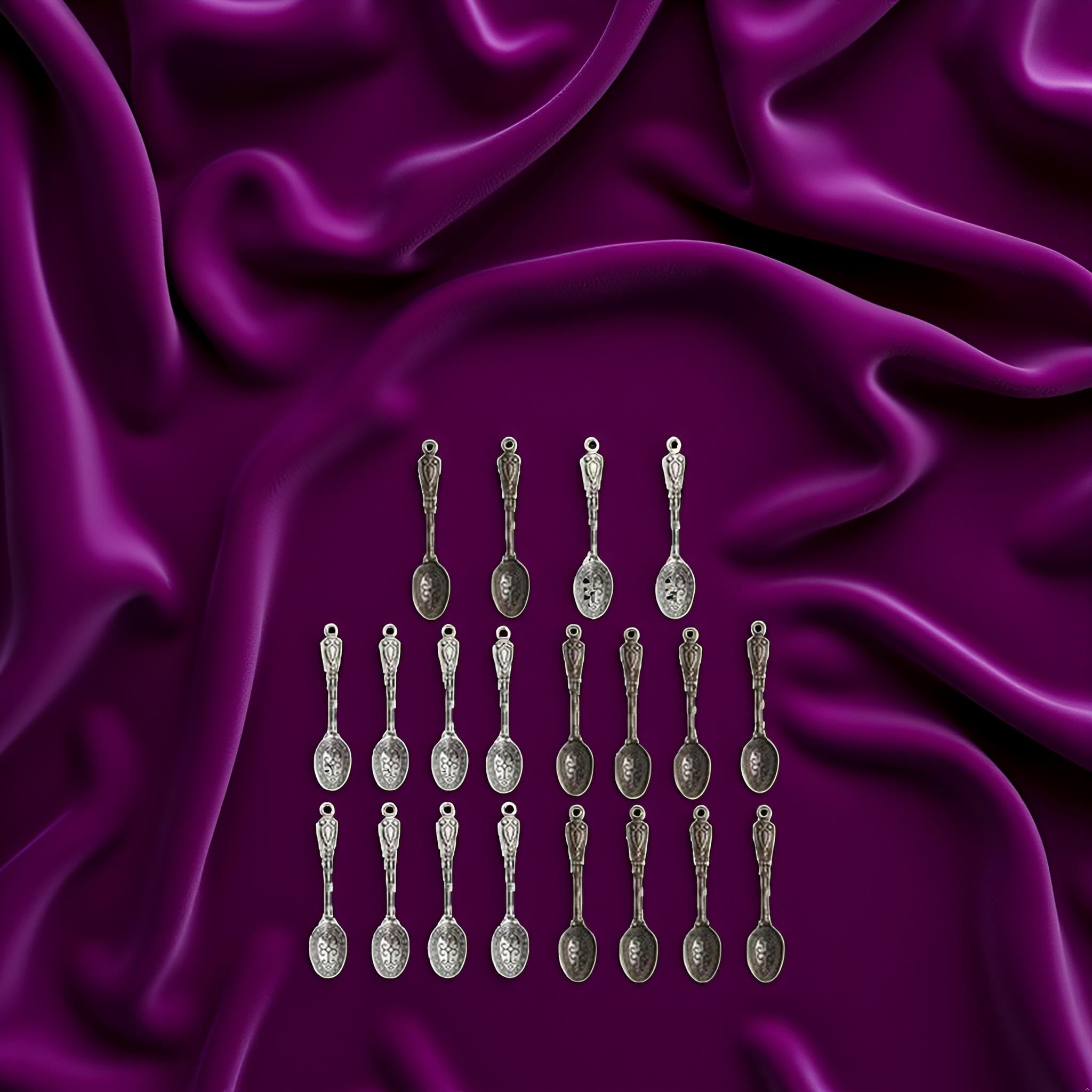 20Pcs Antique Silver Color 10 x 49 mm Vintage Carved Spoon Metal Charms Accessories Beading Supplies for Women,DIY Craft Jewelry Making Necklace Bracelet Key Chain,Beading and Jewelry Making