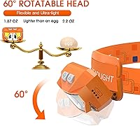 Vista 5 de LHKNL - Linterna frontal recargable LED, lúmenes ultrabrillantes, luz blanca y roja, lámpara de cabeza impermeable con sensor de movimiento, 2