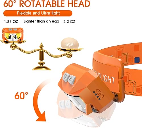 Miniatura 5 de LHKNL Linterna de faro delantero, luz ultraligera LED recargable con luz blanca y roja, paquete de 2 lámparas de cabeza con sensor de movimiento