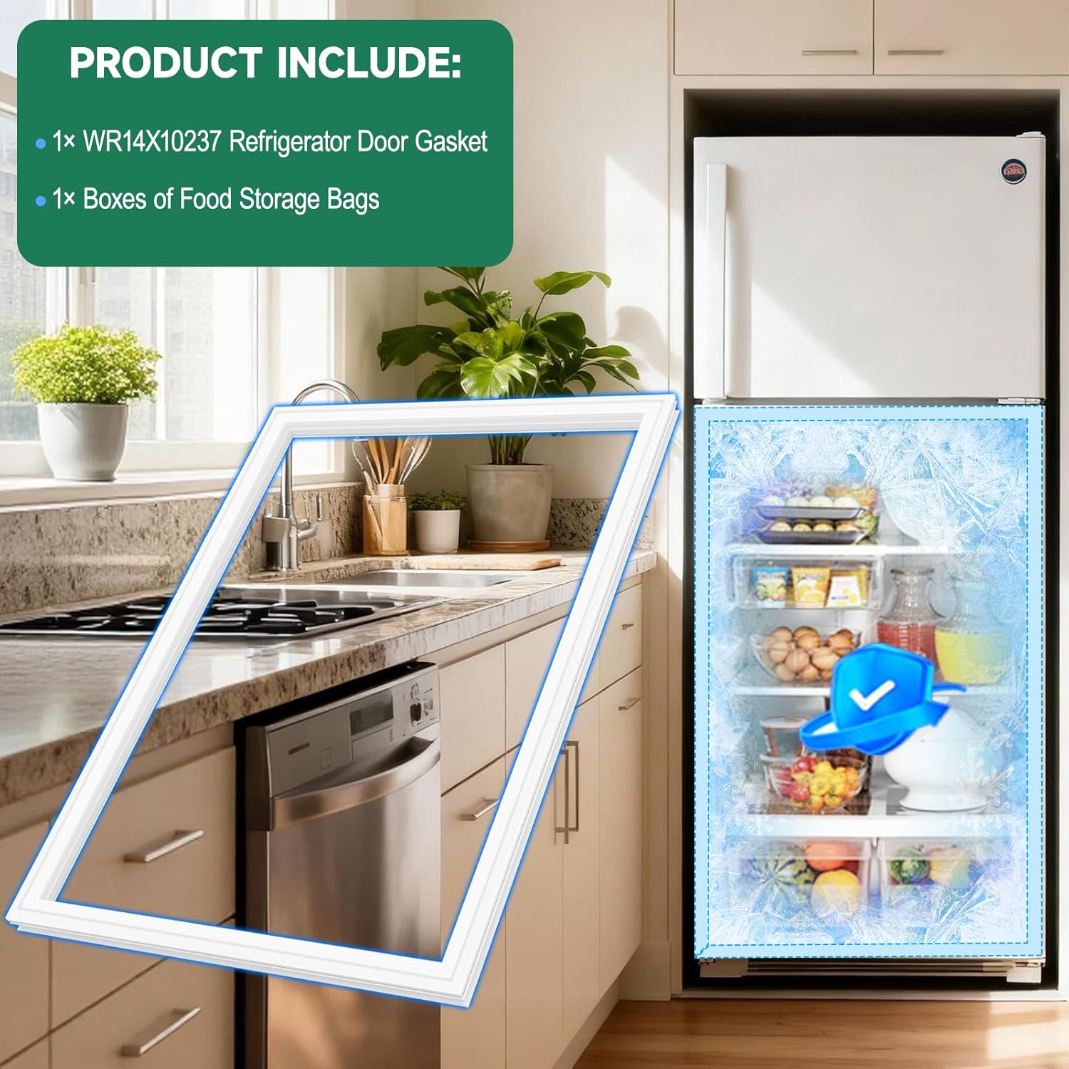 UPGRADED WR24X10186 Refrigerator Door Gasket Replacement Compatible with GE Refrigerator Parts, Replaces AP3861342 PS1019153 EAP1019153 1169945 Hotpoint Top-Mount Refrigerator Door Seal (White)